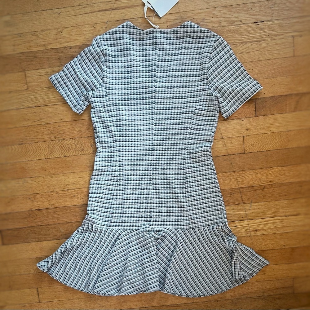 Pleione Short Sleeve Gray Dress Size Small Plaid Workwear Knit Peplum Office - Picture 6 of 8